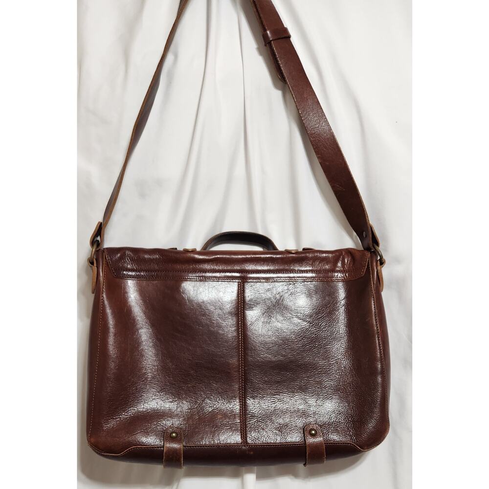 Johnston Murphy Vintage Brown Leather Laptop Briefcase Messenger Bag - Picture 2 of 13